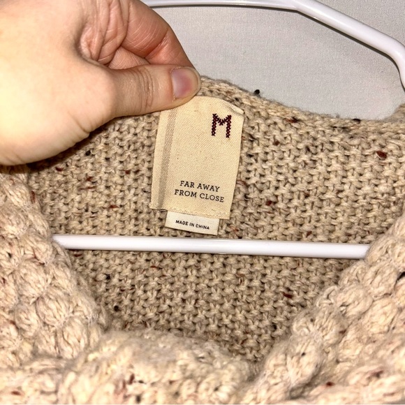 Anthropologie Far Away From Close Wool Oatmeal Cream Hooded Knit Cardigan - Picture 5 of 8